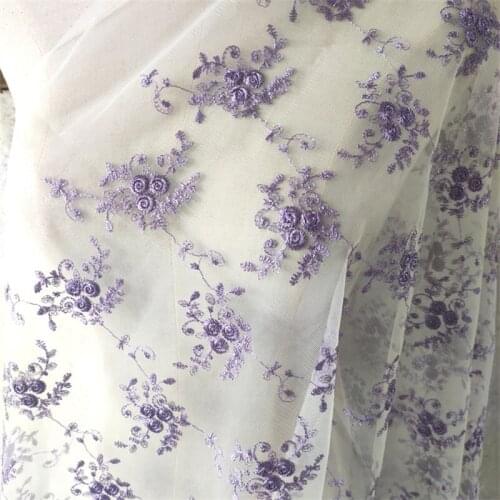 Embroidered Mesh Lace Fabirc Purple Blue Pink Dress Tablecloth DIY Craft Material VXZ111226