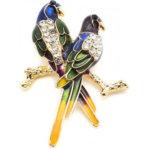 Cute Double Bird Animal Brooches For Women Men Coat Dress Decoration Inlay Rhinestone Brooch Pins Jewelry Accessories
