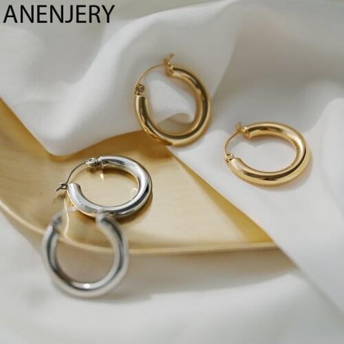 ANENJERY 925 Sterling Silver Retro Hoop Earrings For Women Personality French Fashion Ear Buckles S-E1474