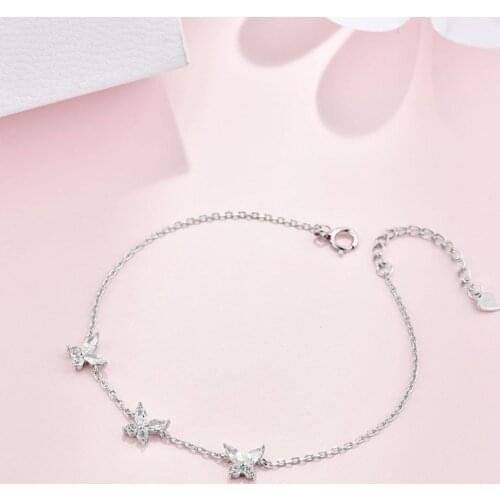 2021 New 925 Sterling Silver Link Chain Crystal Butterfly Charm Bracelet &Bangle For Women Wedding Jewelry sl163