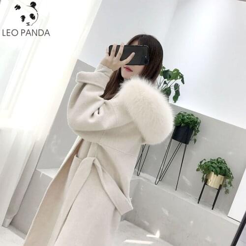 2020 Real Fur Coat Winter Jacket Women Natural Fox Fur Collar Hood Cashmere Wool Blends x-Long Outerwear Large Size