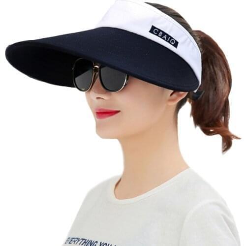 1Pcs Women Summer Sun Visor Wide-Brimmed Empty Top Casual Beach Hat Adjustable UV Protection Female Foldable Sun Cap