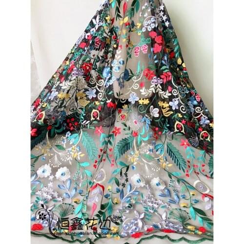 130CM Black colorful Wedding bridal Dress Applique DIY Bridal Headdress scarf veil Embroidered Lace Fabric Patch free shipping