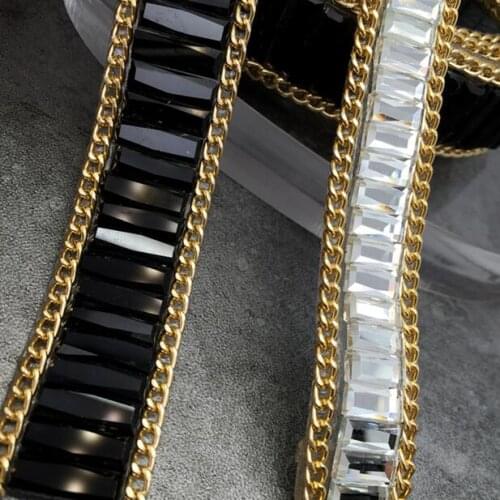 2y Black Silver Beaded Rhinestons Chain Trim Iron On Diamond Crystal Ribbon Wrap Trim DIY Sewing Wedding Dress Shoes Accessories