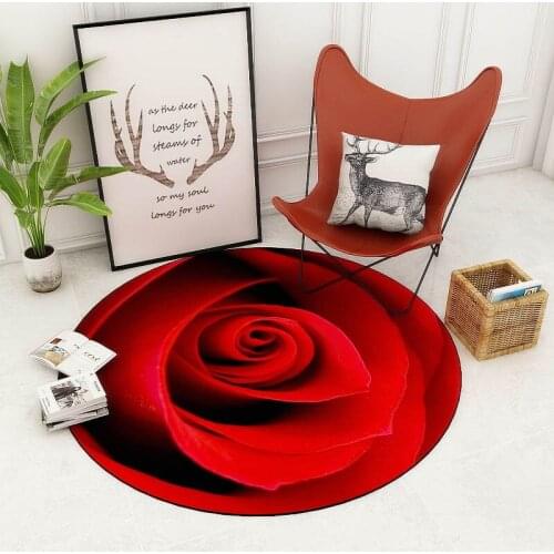3D Rose Round Rug Carpets for Living Room Home Decor Floor Carpet for Children Bedroom Computer Chair Area Rugs Antiskid Mats