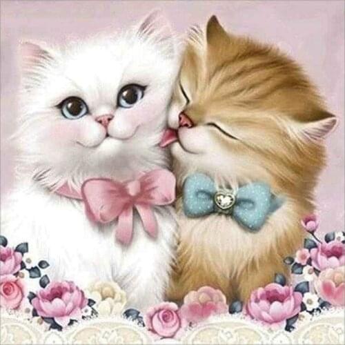 5D Diy Diamond Painting Cross Stitch Couple Cat Diamond Painting Round Rhinestones Embroidery Animals
