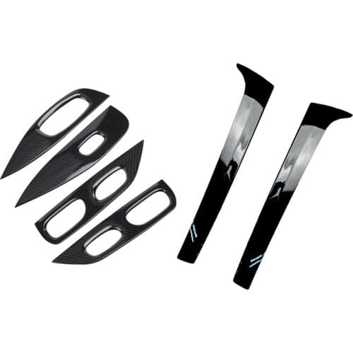 6 Pcs Car Accessories: 4 Pcs ABS Window Control Panel Glass Lift Switch Cover & 2 Pcs Rear Side Wing Roof Spoiler