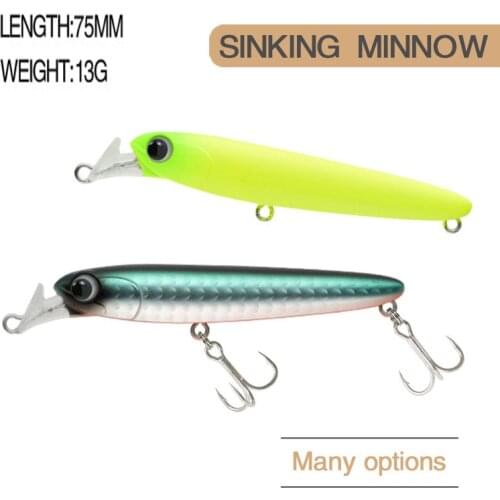 75mm/13g Minnow Fishing Lure Cocked Mouth Sinking High Quality Tackle Wobblers Isca Artificial Hard Bait Crankbait Peche 2021