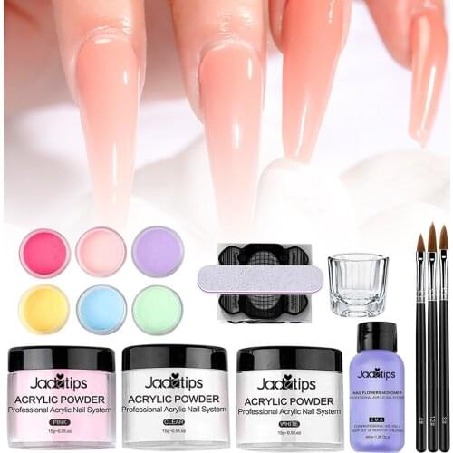 Acrylic Powder Nail Set Crystal Powder kit Liquid with Nail Brush Art Decoration Manicure Tools