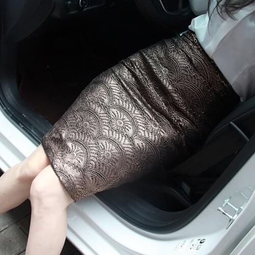 Free Shipping 2020 New Fashion Lace Flower Golden Color Elegant Knee Length Women Skirts Pencil S-2XL High Waist Summer Skirt