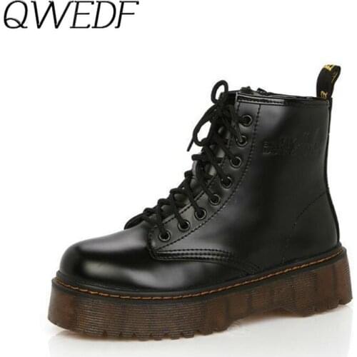 Botas Women Motorcycle Ankle Boots Wedges Female Lace Up Platforms Autumn Winter Leather Oxford Shoes Woman high heels AC-24