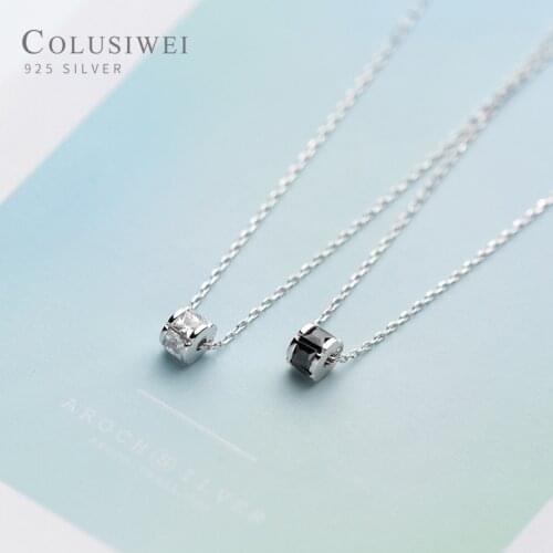 Colusiwei Authentic 925 Sterling Silver Clear CZ Shiny Dazzling Minimalist Pendant Necklace for Women Link Chain Necklace