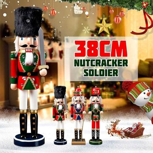 38cm Handpainted Wooden Nutcracker Figurines Christmas Ornaments Dolls For Friends and Kids Home Decoration Accessories
