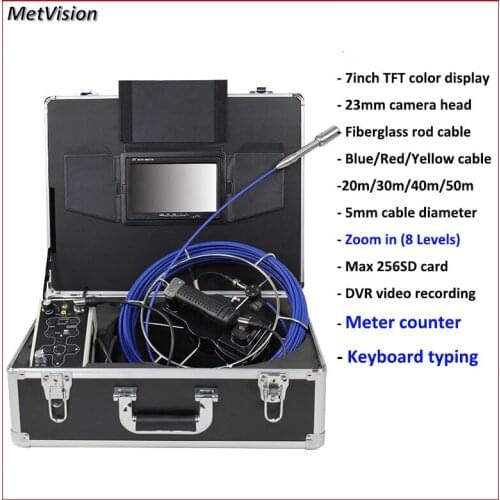 WOPSON Endoscope Pipe Inspection Camera 7 Inch Monitor Sewer Industrial Endoscope camera Meter Counter Keyboard Typing DVR
