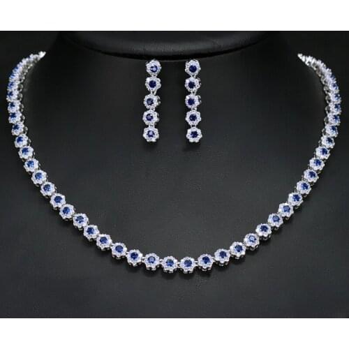 Classic Fashion AAA Zircon Engagement Wedding Set S925 Silver Plated White Gold Necklace Earring Jewelry Set