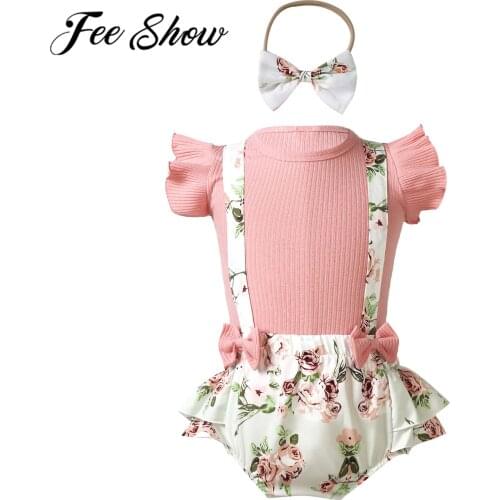 Newborn Infant Baby Girl Clothes Set Fashion Knit Ruffle Tops Shorts Headband Summer 3Pcs Outfit Overall For New Born Clothing