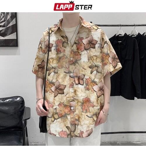 LAPPSTER Men Tie Dye Designer Kawaii Japanese Streetwear Shirts 2021 Summer Mens Harajuku Graphic Shirts Male Kpop Hip Hop Shirt