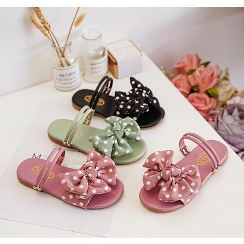 Summer Kids Shoes for Girl Sandals Fashion Dot Bow Flat Heels Slips Children Girls Princess Shoes Beach Sandals STQ049