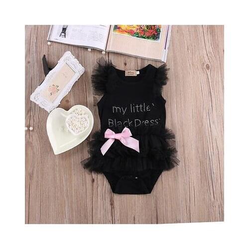 US Stock Hot Newborn Baby Girls Bodysuits Fashion Embroidered Lace My Little Black Dress Letter infant Baby Bodysuit ropa bebe