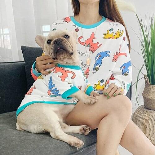 Cartoon Pet Matching Clothes for Dog Shirt Vest Cotton Pet Dog Clothes French Bulldog Clothing for Dog Costume Hoodie Ropa Perro