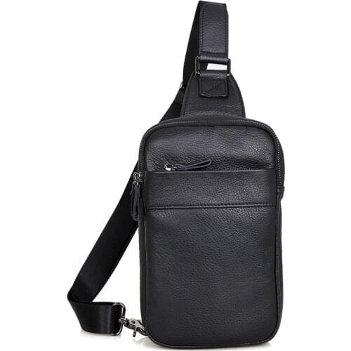 Men Chest Bags Cow Leather 2021 New Male Black Casual Fashion Travel Chest Pack Bag