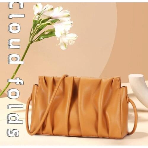 Genuine Leather Pouch Handbag Women Soft Tide Hand Purse Fashion Clutch Bag Evening Party Purse Bag Women Large Ruched Cloud Bag
