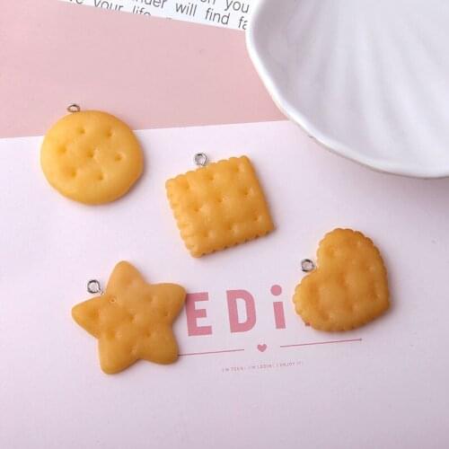 New style 30pcs/lot geometry rounds/heart/square/stars shape simulation Biscuits resin charms diy jewelry keychain pendants