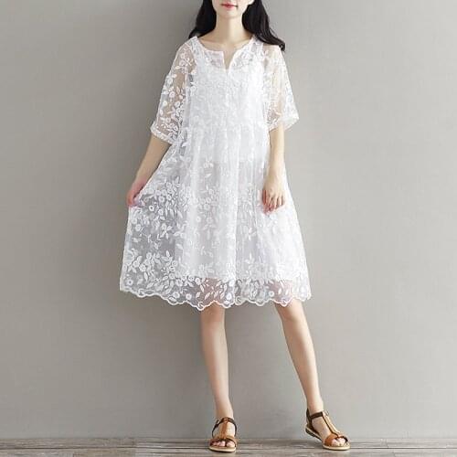 Maternity Clothing Summer Twinset Lace Maternity One-piece Dress White Embroidery Maternity Dress For Pregnant Loose Skirt