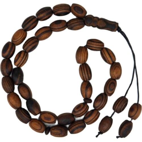 Oval Shape Pine wood 33 Prayer Beads Islamic Muslim Tasbih Subhah Masbahah Misbahah Allah Muhammad Rosary