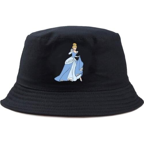 Disney Cinderella Princess Solid Bucket Hat Classic Fashion Brand Headwear Panama Girls Fishing Hat Summer Outdoor Graphic