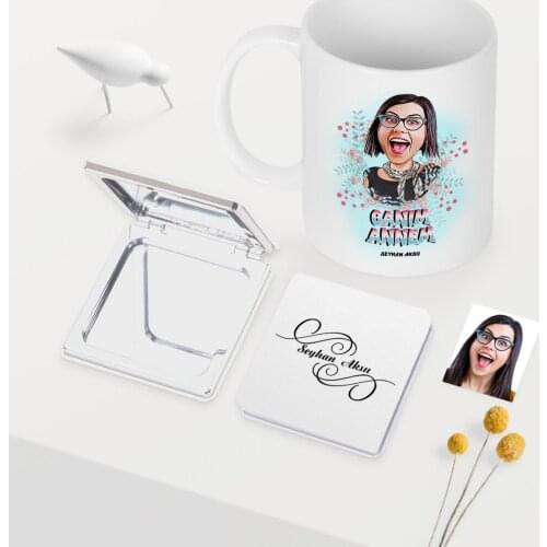 Personalized Dear Mom Caricature Of White Mug Mirror set