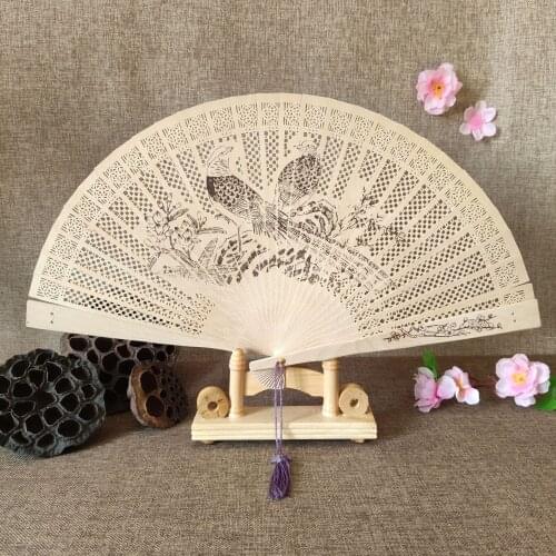 Portable Hand Fans Folding Durable Wooden Carved Scented Hand Fan Retro Chinese Fragrance Fan