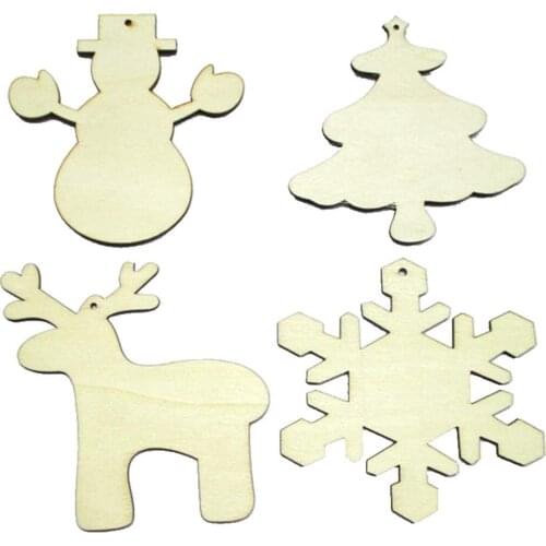 10pcs/bag Blank unfinished Christmas crafts supply laser cutting wood to marry Christmas ornaments holiday decorations 171215