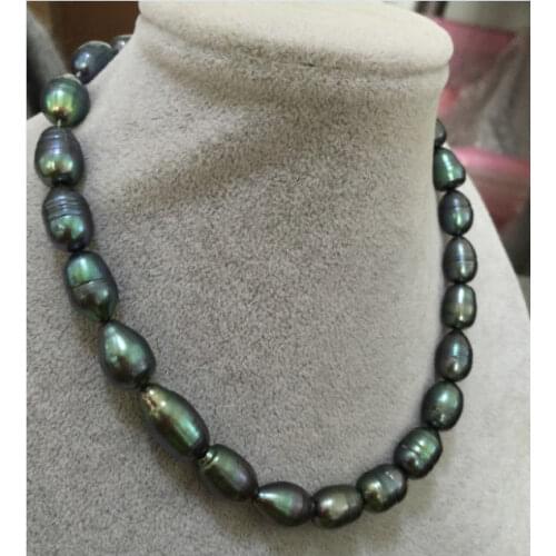 Stunning 11-13mm tahitian peacock green baroque pearl necklace 18"925