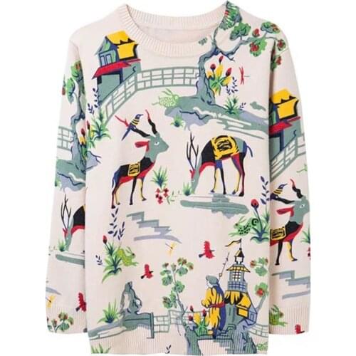 Spring and autumn round neck pullover 2021 new womens sweater printing thin knit bottoming shirt loose long-sleeved top