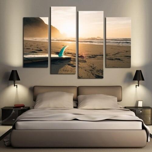 Framed 4 Panels beautifhl Beach Scenery Canvas Print Painting Modern Canvas Wall Art for Wall Pcture Home Decor Artwork