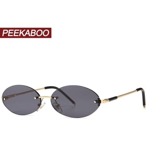 Peekaboo retro oval sunglasses rimless women uv400 yellow green blue male sun glasses small men round shape metal gift summer