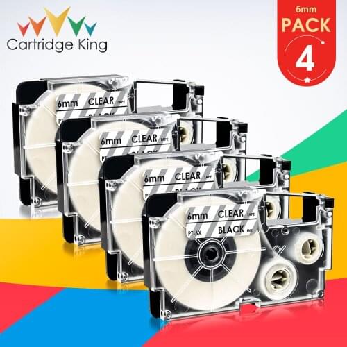 XR-6X 4PK Compatible Ribbon for Casio XR 6X Black on Clear 1/4" Width 6mm Replace for Casio KL-60 KL-120 KL-HD1 KL-P350W Printer