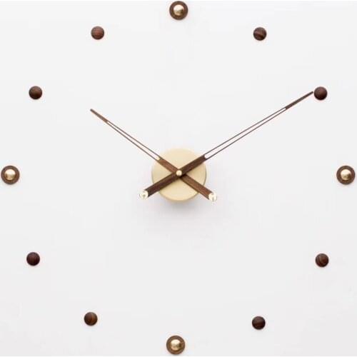 Modern Creative Wood Wall Clock Metal Living Room Front Desk Nordic Style Pure Copper Large Wall Watches Home Decor Reloj Pared