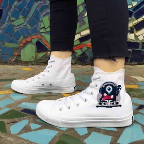 Wen High Top Sneakers Single-eyed Tiny Monster Music DJ Original Design Shoes White Boys Black Girls Canvas Sports Shoes