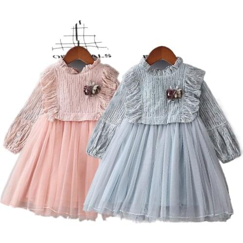 Spring Autumn Girl Lace Princess Flower Dress Children Clothing Baby Girls Birthday Mesh Tutu Vestidos 2-6 years Toddler Girl