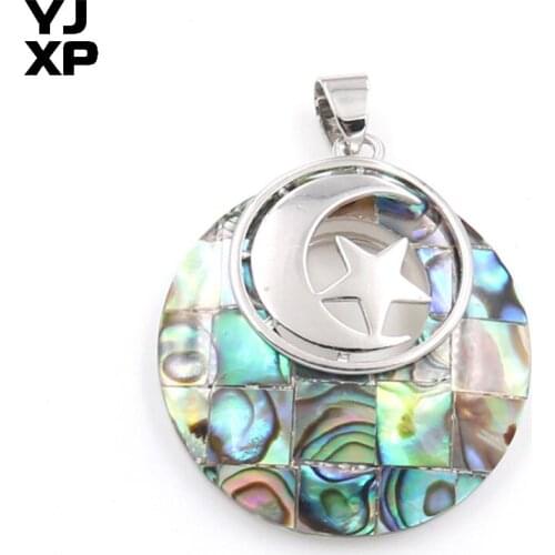 YJXP Silver Plated Round Hollow with Star Pendant Half Moon Abalone Shell Vintage Jewelry