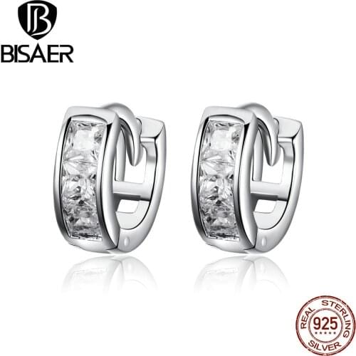 BISAER Classic 925 Sterling Silver Simple Round Earrings Circle Exquisite Small Stud Earrings For Women Silver Jewelry ECE515