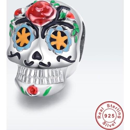 Fit original Pan bracelet genuine jewelry 925 sterling silver Halloween flower skull metal beads for women bangle charm making