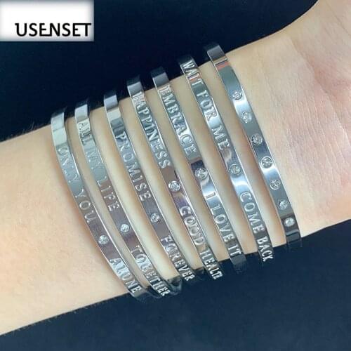Letters Bracelets For Women Girls Silver color Natural Stone Engraved Cuff Bangles Never Rub Off Jewelry Lovers Gift Wholesale