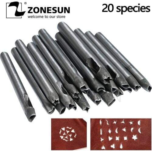 ZONESUN 20pcs One Pack DIY Leather Punch Tool Shaped Flower 20 Flowers Can Choose Petal Heart Wave Punch Tricks