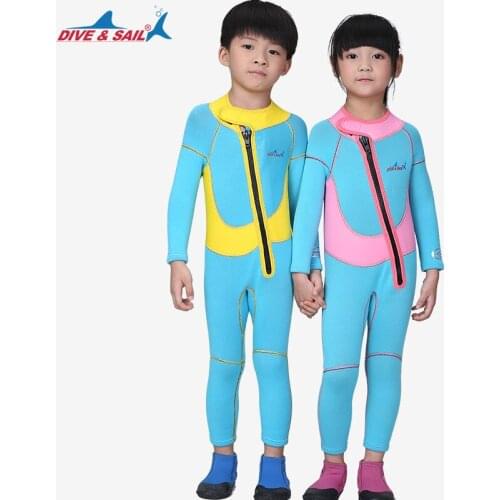 1set dive sail 2.5mm Neoprene Diving suits For boys girls kids Child blue yellow pink with zipper