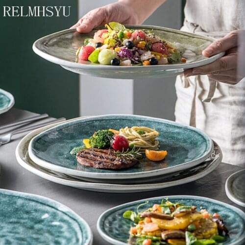 1PC RELMHSYU Nordic Style Ceramic Round Steak Flat Plate Shallow Dish Household FIsh Fruit Dinner Plate Tableware
