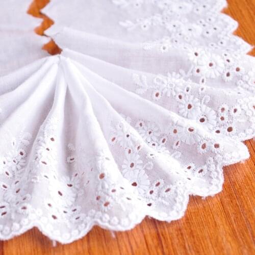 100% Cotton Embroidered Flower Eyelet Lace Trim Scallop Border Fabric Trim Crochet Hollow DIY Sewing Handmade Craft Materials
