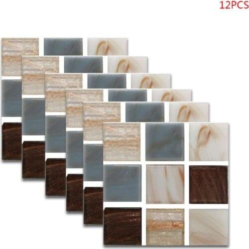 12pcs Self Adhesive PVC Ceramic Tile Sticker Waterproof Wall Stickers Kitchen New